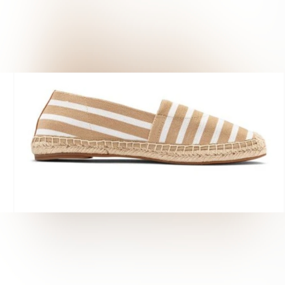 Vionic Tan and White Striped Espadrille Flat